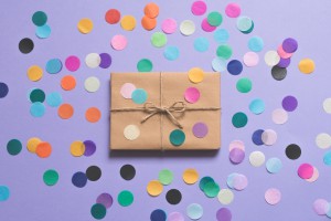 Gift with mulit-colored confetti